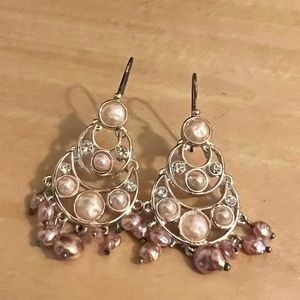 Pink and coral pearl chandelier earrings
